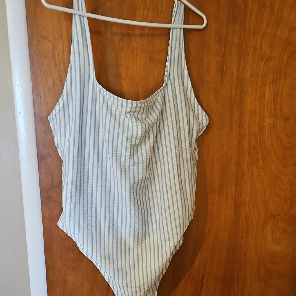 Old Navy Blue and White Striped One Piece Swimsuit